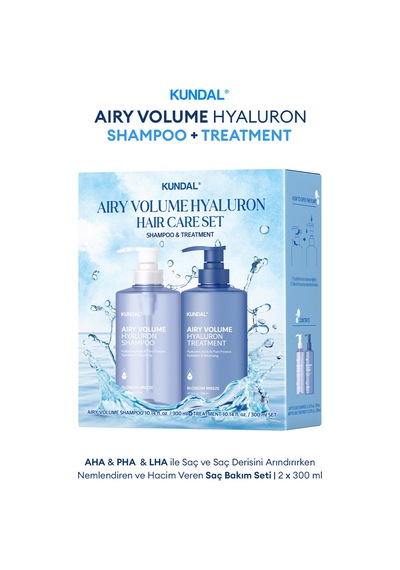Arındıran, Nemlendiren, Hacim Veren Saç Bakım Seti Kundal Airy Volume Hyaluron Shampoo + Treatment