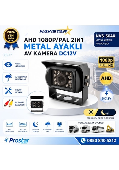 Ahd 1080p/cvbs Pal Metal Şapkalı Gece Görüşlü Rca Sarı Soketli Araç Kamerası