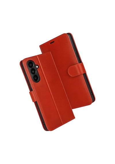Samsung Galaxy Uyumlu S25 Fe Kılıf Deri Deluxe Cüzdanlı Kapaklı Case Kırmızı