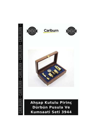 Özel Üretim Dekoratif Hediyelik Koleksiyon Ahşap Kutulu Pirinç Dürbün Pusula Ve Kumsaati Seti 3944