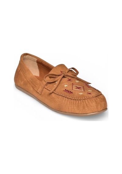 Fox Shoes Y996073102 Taba Süet Renkli Motif İşlemeli Kadın Babet Taba