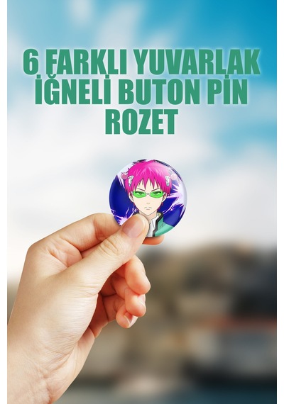 Saiki Kusuo Çanta Süsü Rozet İğneli Buton Rozet Seti 6 Adet Çok Renkli