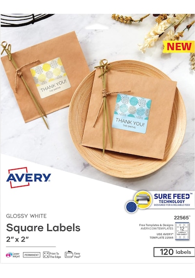 Avery Yazdırılabilir Boş Kare Etiketler, 2 "x 2", Parlak Beyaz, 1 Diğer
