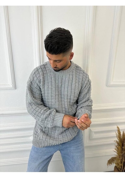 Elku Moda Kazak Oversize Kare Örme Desenli Naturel Pamuk Bol Kesim Tüylenmeyen Salaş Triko Kazak Gri Elku Moda Kazak Oversize Kare Örme Desenli Naturel Pamuk Bol Kesim Tüylenmeyen Salaş Triko Kazak Gri
