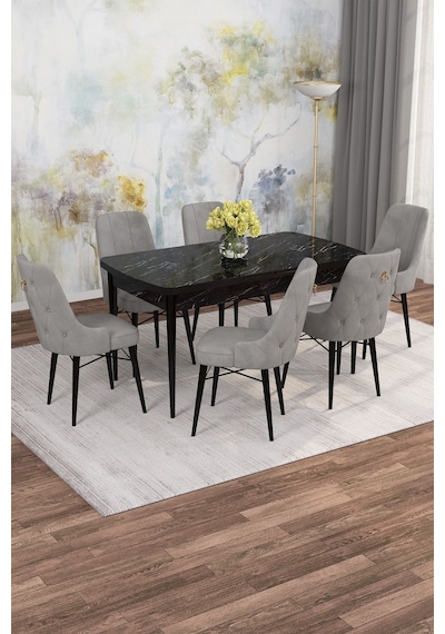 Mona Siyah Mermer Desen 80x132 Açılabilir Mdf Masa Yemek Odası Takımı, Mutfak Takımı 6 Adet Sandalye Siyah Mermer - 6 Gri - Siyah Ayak Mona Siyah Mermer Desen 80x132 Açılabilir Mdf Masa Yemek Odası Takımı, Mutfak Takımı 6 Adet Sandalye Siyah Mermer - 6 Gri - Siyah Ayak