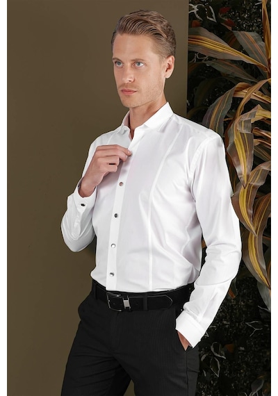 Efor Gk 700 Slim Fit Beyaz Klasik Gömlek Beyaz
