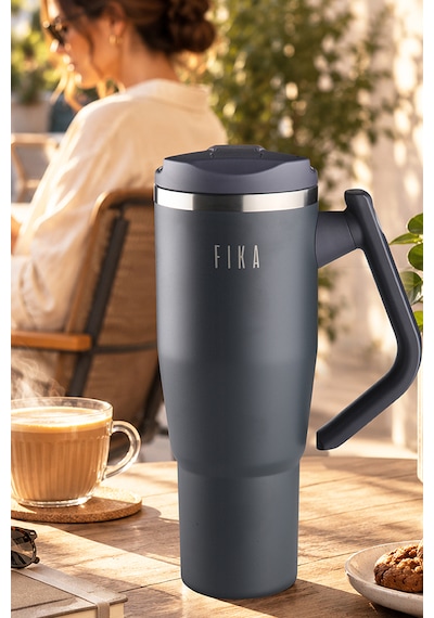 Fika Lumi Patentli Döner Kulplu Sızdırmaz Çelik Termos 1200 Ml - Bej Antrasit