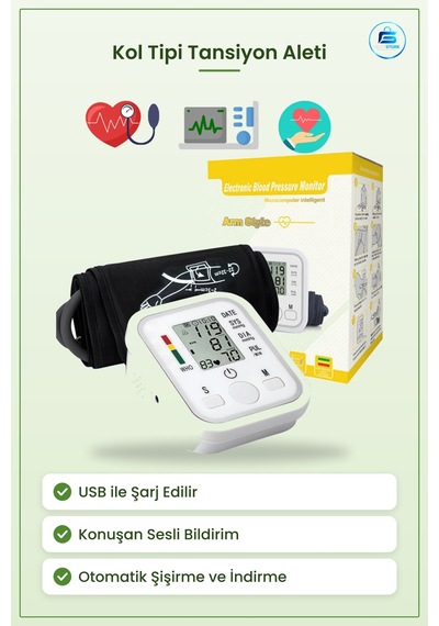Kol Tipi Dijital Tansiyon Aleti Usb Şarjlı Konuşan Tansiyon Ölçüm