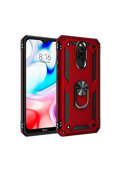 Xiaomi Redmi 8 Kılıf Sert Silikon Yüzüklü Stand Özellikli Kapak