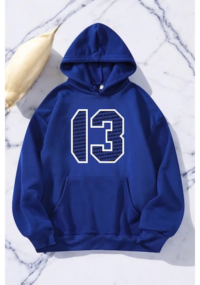 Uyguntarz Blackstar 13 Baskılı Unisex Oversize Sweatshirt Mavi
