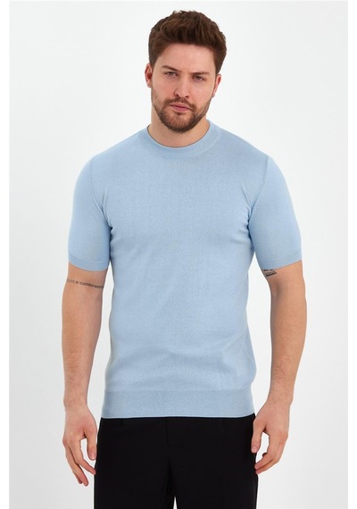 Cool Tarz Mavi Erkek Yarım Balıkçı Düz Triko T-shirt-trz19129r09s Mavi Mavi
