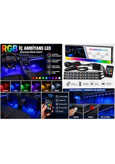 Araç İçi Ambiyans Rgb Ayak Altı Led Sese Duyarlı Animasyonlu 12 Çip. 1