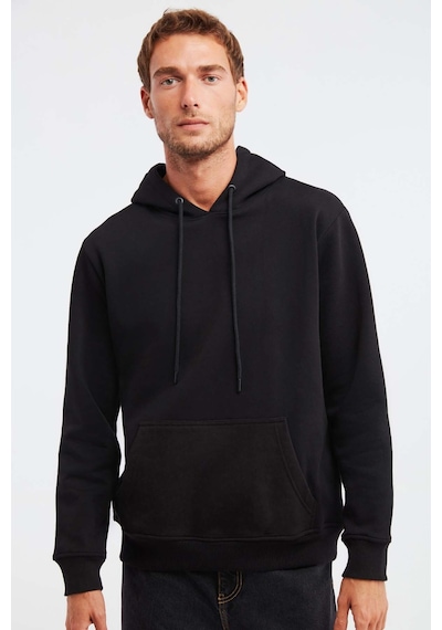 Grimelange Jorge Erkek Yumuşacık Kapüşonlu Organik Pamuk Kanguru Cepli Regular Siyah Sweatshirt