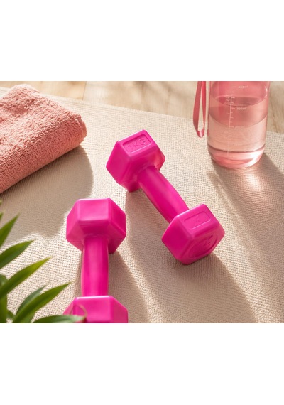 Pembe Köşeli Kemik Dambıl Seti 1 Kg - Pilates Fitness Ve Egzersiz El Halteri Çok Renkli