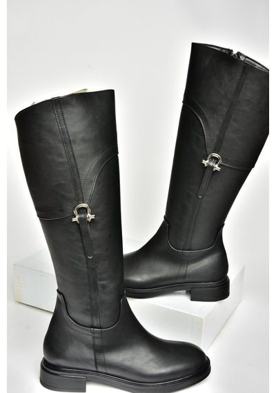Fox Shoes T973600609 Siyah Düz Taban Kadın Çizme Siyah