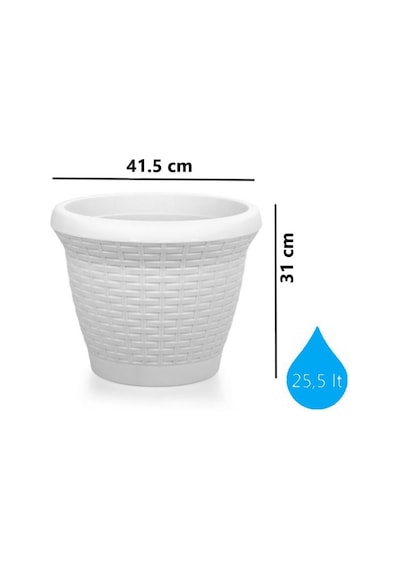 Omnipazar So-hs05 Plastik Hasır Desenli Dekoratif Saksı 25 Litre No 5 Kirli Beyaz 113