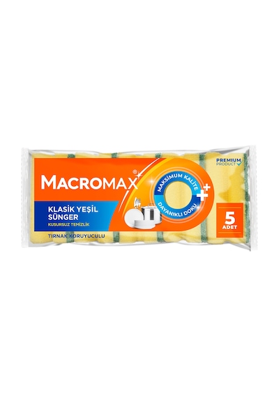Macromax Klasik Yeşil Oluklu Sünger 5'li 2 Adet