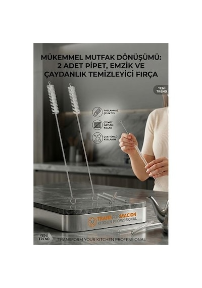 Zenvac 2 Adet Pipet Emzik Çaydanlık Temizleyici Fırça 718031 Zenvac29 Renkli