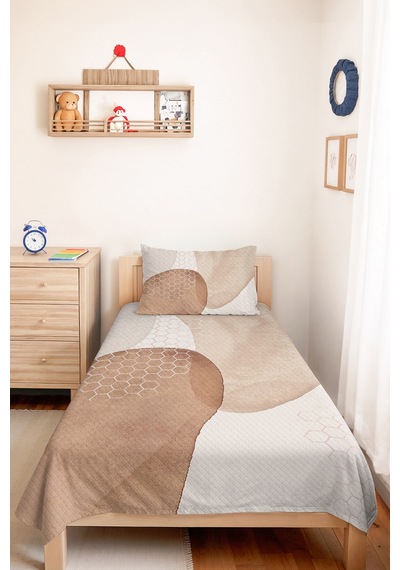 Bej Geometrik Modern Genç Odası Tek Kişilik Pike Takımı-ekru Vizon 160x220 Cm Kapitone Yatak Örtüsü Naif Rota Aurası