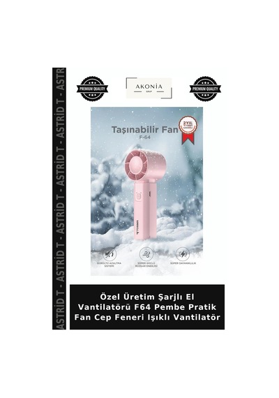 Özel Üretim Şarjlı El Vantilatörü F64 Pembe Pratik Fan Cep Feneri Işıklı Vantilatör
