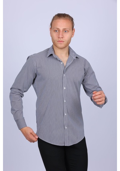 Tousus Slim Fit Çizgili Antrasit Erkek Gömlek Slm-5039-tss