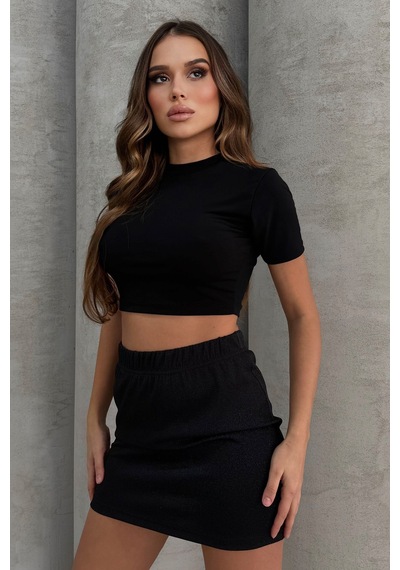 Lesa Wear Yüksel Bel Simli Mini Kalem Etek Siyah