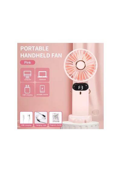 Taşınabilir Dijitalli Mini Fan Şarjlı, Sessiz Ve Güçlü Serinletici Fan Pembe - 886311102