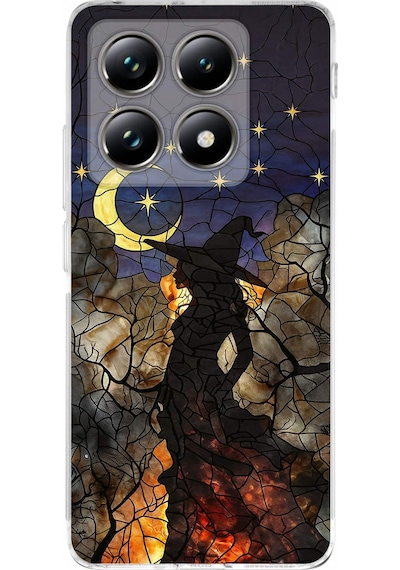 Printify Xiaomi Mi 14t İle Uyumlu Vitray Cadı Saati Tasarımlı Şeffaf Silikon Kılıf Şeffaf