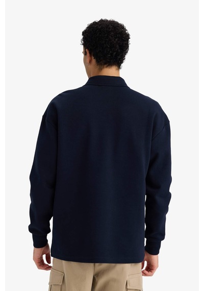 Defacto Boxy Fit Polo Yaka Yarım Fermuarlı Pike Sweatshirt G6471ax25wnnv253 Lacivert-nv253