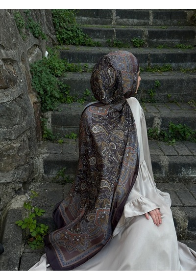 Qalortex Scarf Pamuklu Etnik Desen Şal-kahve