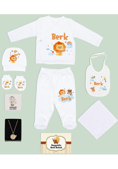 Bk Kids Kişiye Özel Beyaz Yeni Doğan Hastane Çıkışı, Anneye Hediye, İsimli Papatya Kolye, 9 Parça Bebek Hediye Seti-4