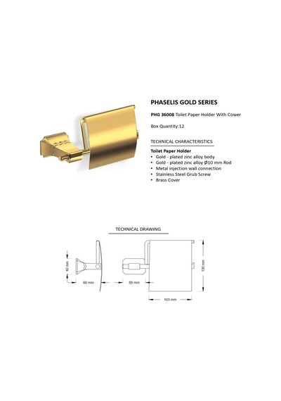 İsaoğlu Yapı Gold Tuvalet Kağıtlık Klasik Vintage Phaselis Design Gold Banyo Kağıtlık Gold