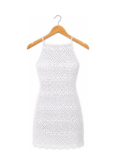 Neden Tekstil Ajurlu Sırt Dekolteli Transparan Beachwear - Mini Plaj Elbisesi - Beyaz