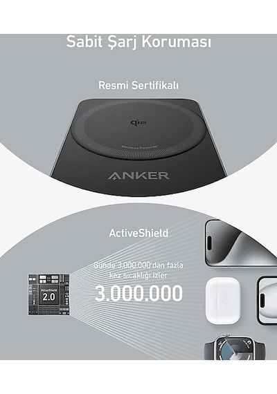 Anker Maggo Katlanabilir 3'ü 1 Arada Kablosuz Şarj İstasyonu Siyah
