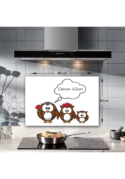 Decorita Sevimli Baykuş Ailesi Ocak Arkası Koruyucu | 40cm x 60cm