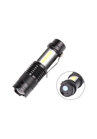Mey İthalat Şarjlı Led El Feneri - 14500 Pil Dahil, 4 Işık Modu, Mini Boy Siyah