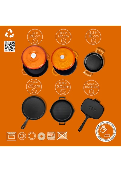 Lava Döküm 6x Trendy Serisi 9 Parça Tencere & Tava Seti Turuncu Kırmızı