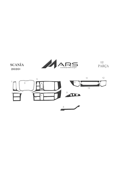 Scania R Torpido Kaplama 2020- 12 Parça Karbon