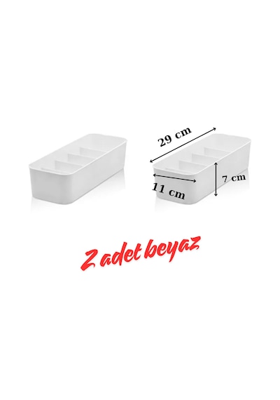 5 Bölmeli 2 Adet Dolap İçi Düzenleyici Takı, Toka, Çorap, İç Çamaşırı Organizeri - Beyaz
