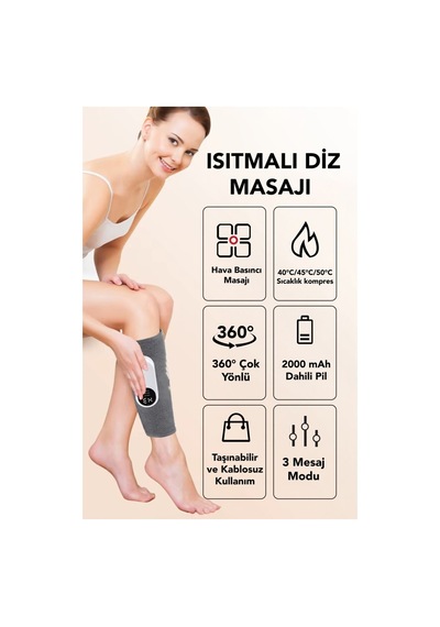 Diz Masajı Yeni Nesil Şarjlı Isıtmalı 3 Kademeli 40 C 45 C 50 C Hava Basınçlı Masaj 3 Modlu