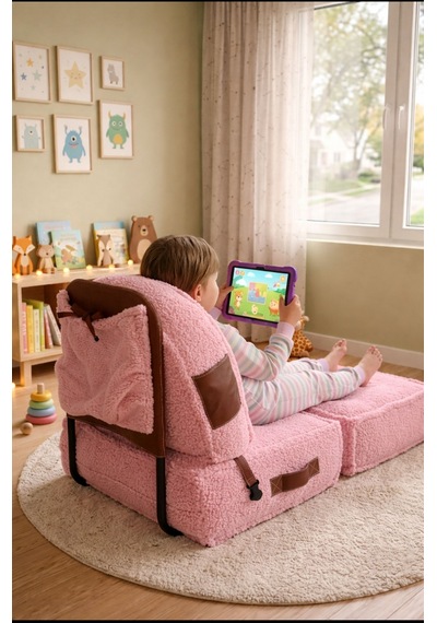 Viscolog Comfy Premium Teddy Kumaşlı Fermuarlı Modüler Çocuk Aktivite Koltuğu Ve Yer Minderi Seti 50x50 70cm Pembe