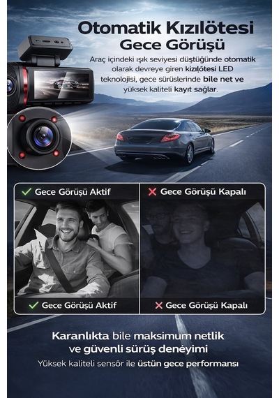 4k Araç Kamerası Gps,wifi Ve Park Kiti Hediye 7/24 Kayıt Mobil Uygulama Destekli Gece Görüş