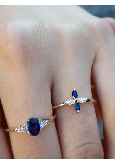 Nadias Jewellery Markiz Pırlanta Ve Safir Yüzük