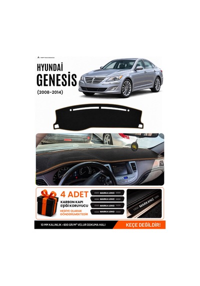 Hyundai Genesis 2008-2014 Uyumlu Torpido Örtüsü, Torpido Kılıfı - Siyah-kahverengi - Hu020