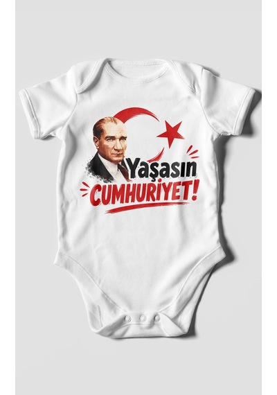 Morivokids Yaşasın Cumhuriyet Kısa Kollu Bebek Body %100 Pamuk Beyaz