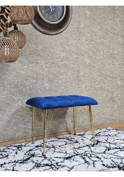 Zafir Metal Gold Tel Ayaklı 60 Cm Puf Bench - Puf - Bench - Oturak - Mutfak Oturağı - Antre Oturağı Mavi