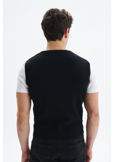 AR-MA Arma Erkek Slim Fit Basic %100 Pamuk Triko Yelek K9kro0853 Siyah