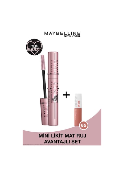 Maybelline New York Lash Sensational Sky High Maskara & Mini Super Stay Matte Ink Likit Mat Ruj 65 Seductress 2.7ml pktskyhghmskmnssmi-9397 0