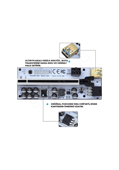 Oem Riser V012 Max 10 Kapasitör Ekran Kartı Yükseltici Pcı-E X16