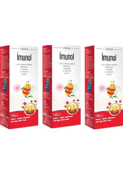Orzax Imunol Ballı Çilek Aromalı Şurup 150 ML 3 Adet